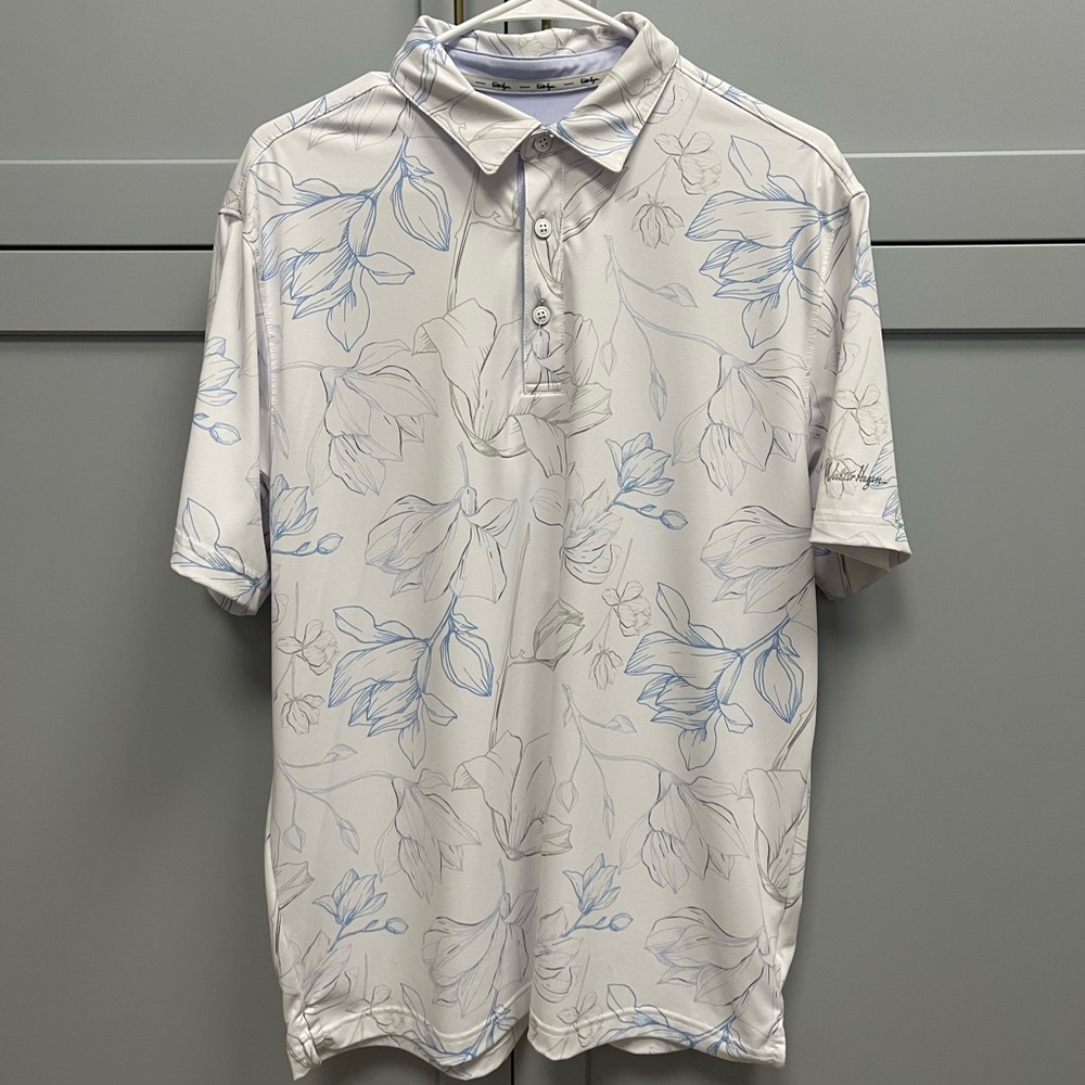Walter Hagen Floral Performance Golf Polo | Men’s Medium | White Blue Print